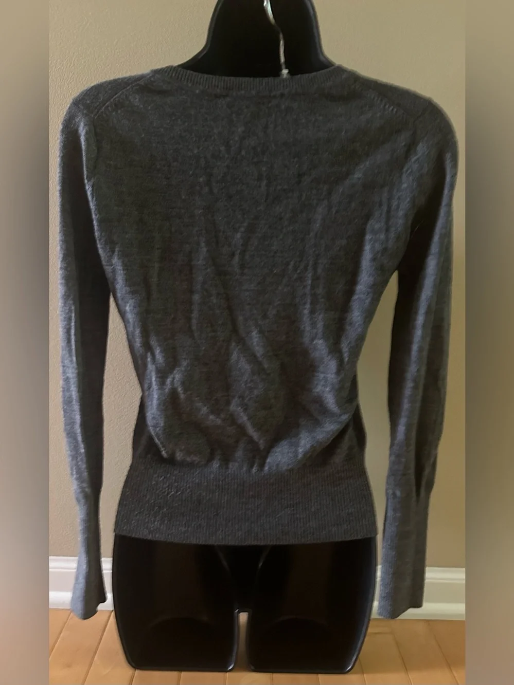 BCBGMaxAzria • 100% merino wool • v-neck sweater • charcoal gray • small